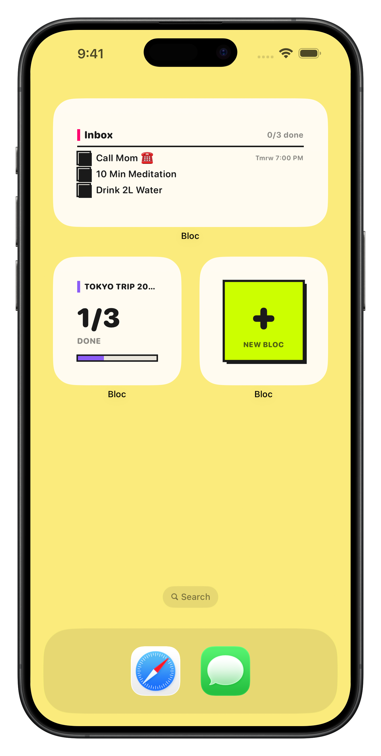 Bloc interactive iOS widgets on home screen